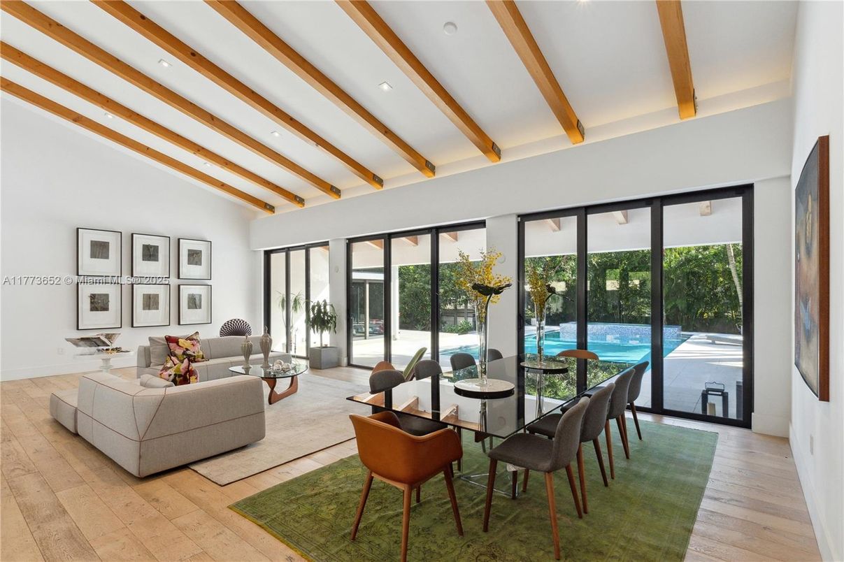 Interior, Living room, Recessed Lighting, Wooden Beams, Wood Texture Flooring