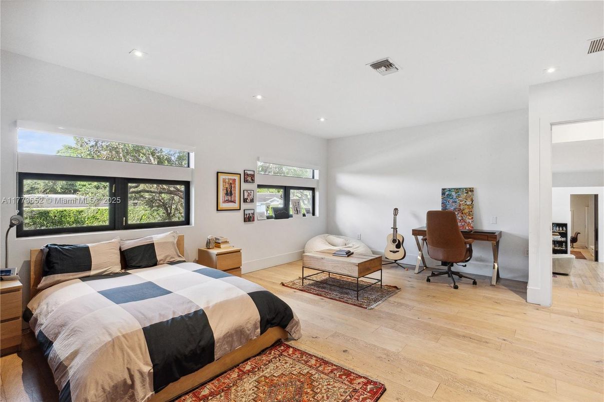Bedroom, Home Office, Interior, Recessed Lighting, Wood Texture Flooring