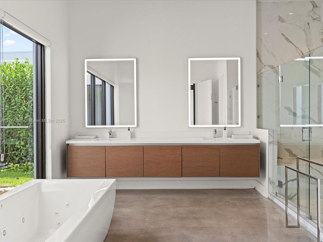 Bathroom, Dual Sink Vanities, Free Standing Baths, Glass Shower, Interior, Marble Walls