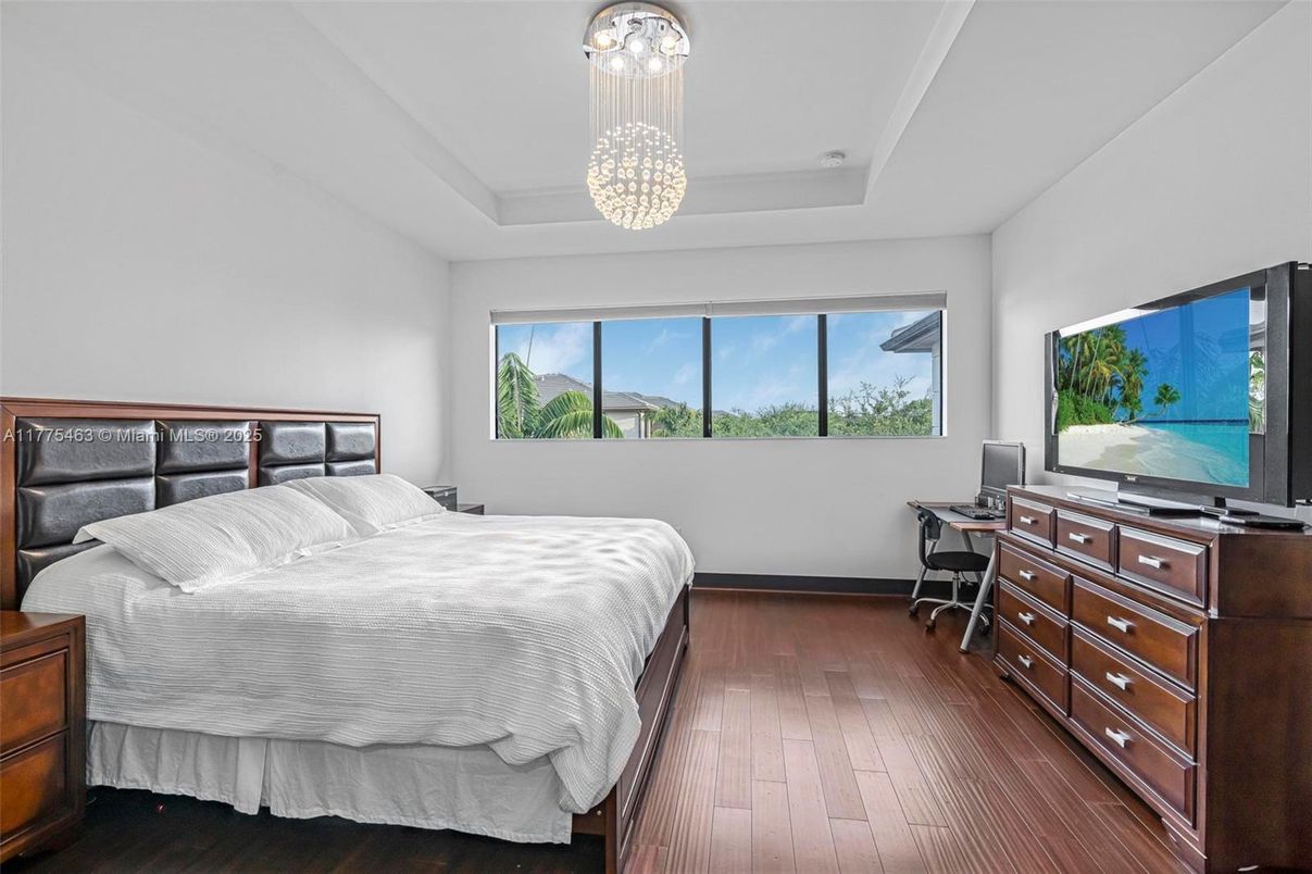 Bedroom, Interior, Pendant Lights, Wood Texture Flooring