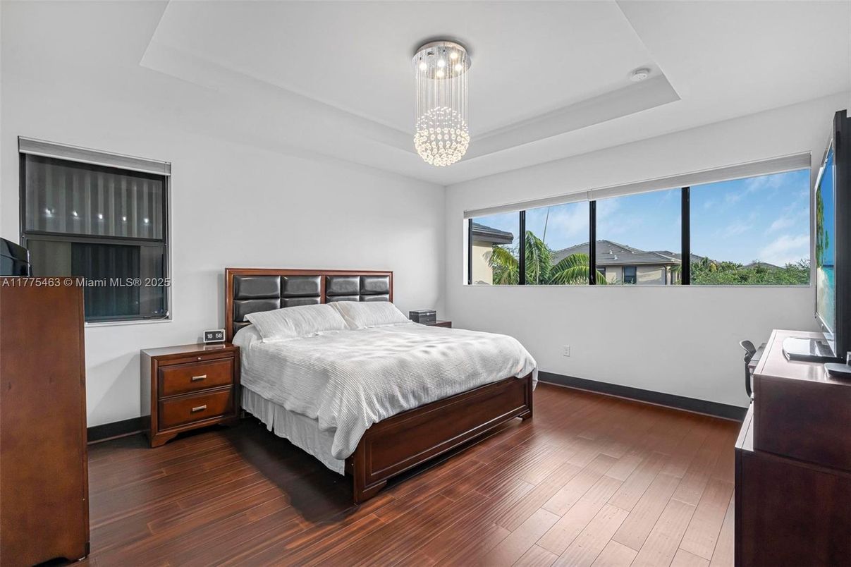 Bedroom, Interior, Pendant Lights, Wood Texture Flooring