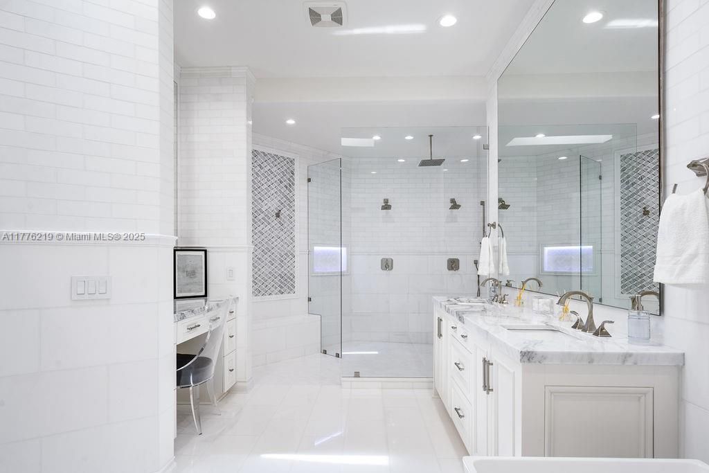 Bathroom, Dual Sink Vanities, Glass Shower, Interior, Recessed Lighting