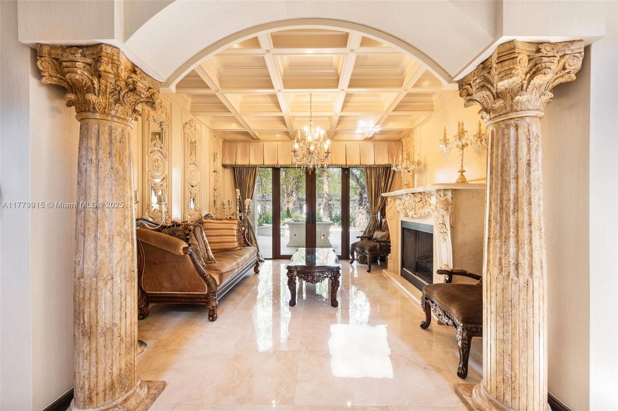 Chandelier, Fireplace, Interior, Living room