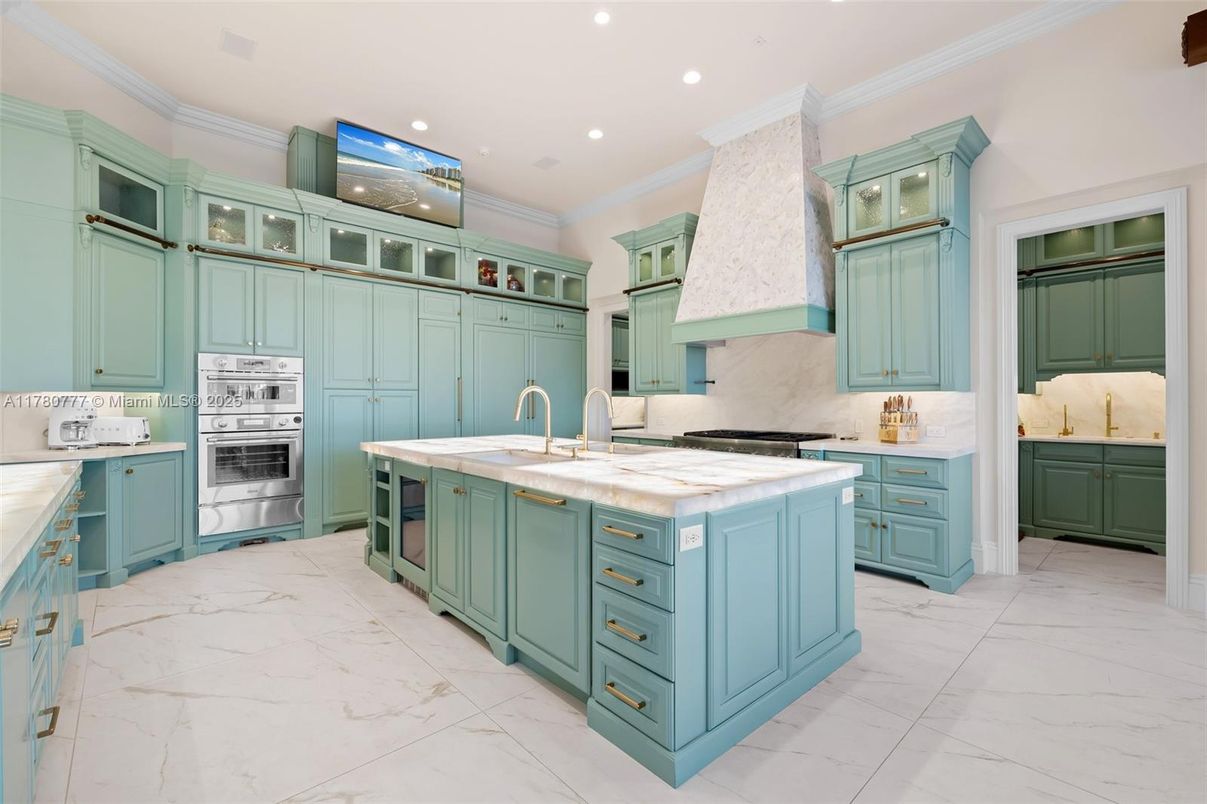 Interior, Kitchen, Marble, Recessed Lighting, Stainless Steel Appliances