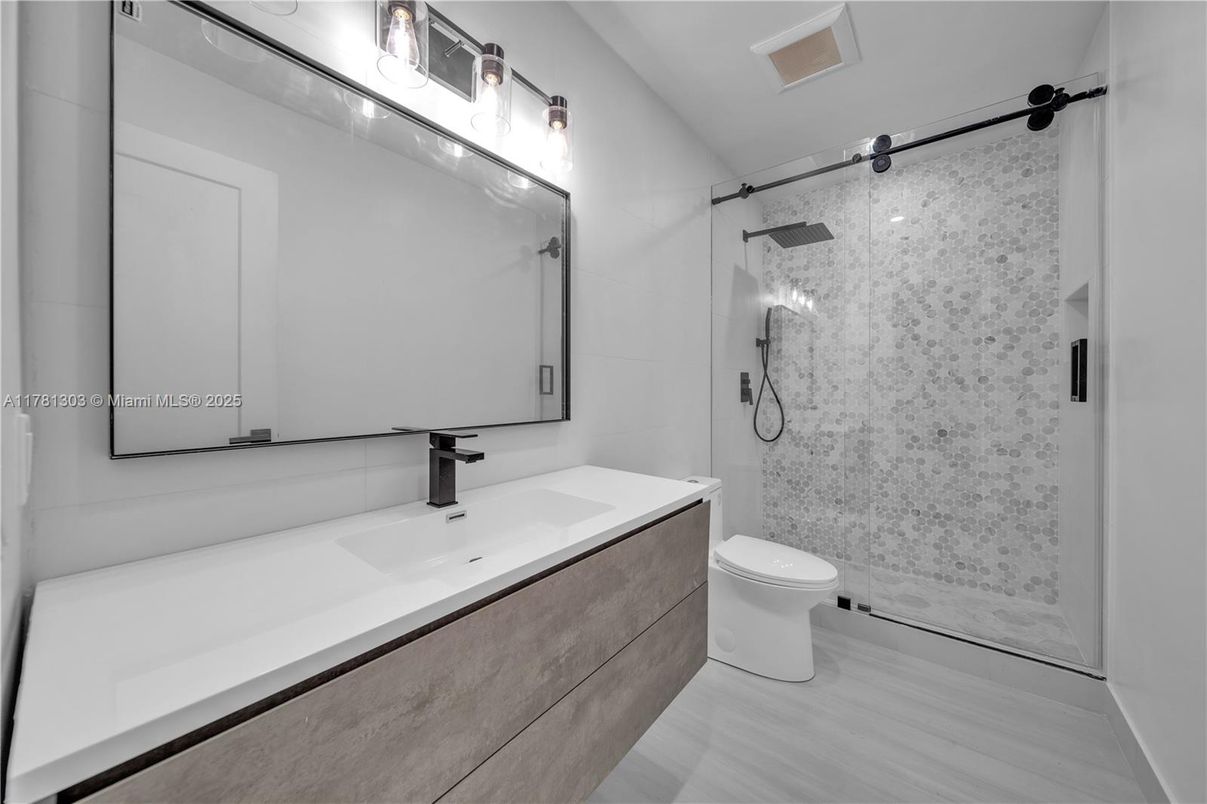 Bathroom, Glass Shower, Interior, Wood Texture Flooring