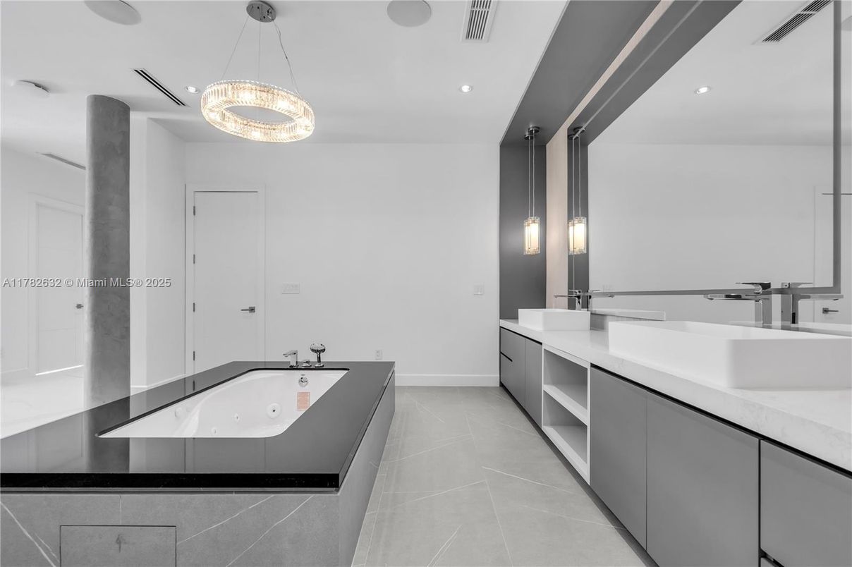 Bathroom, Dual Sink Vanities, Interior, Pendant Lights, Recessed Lighting