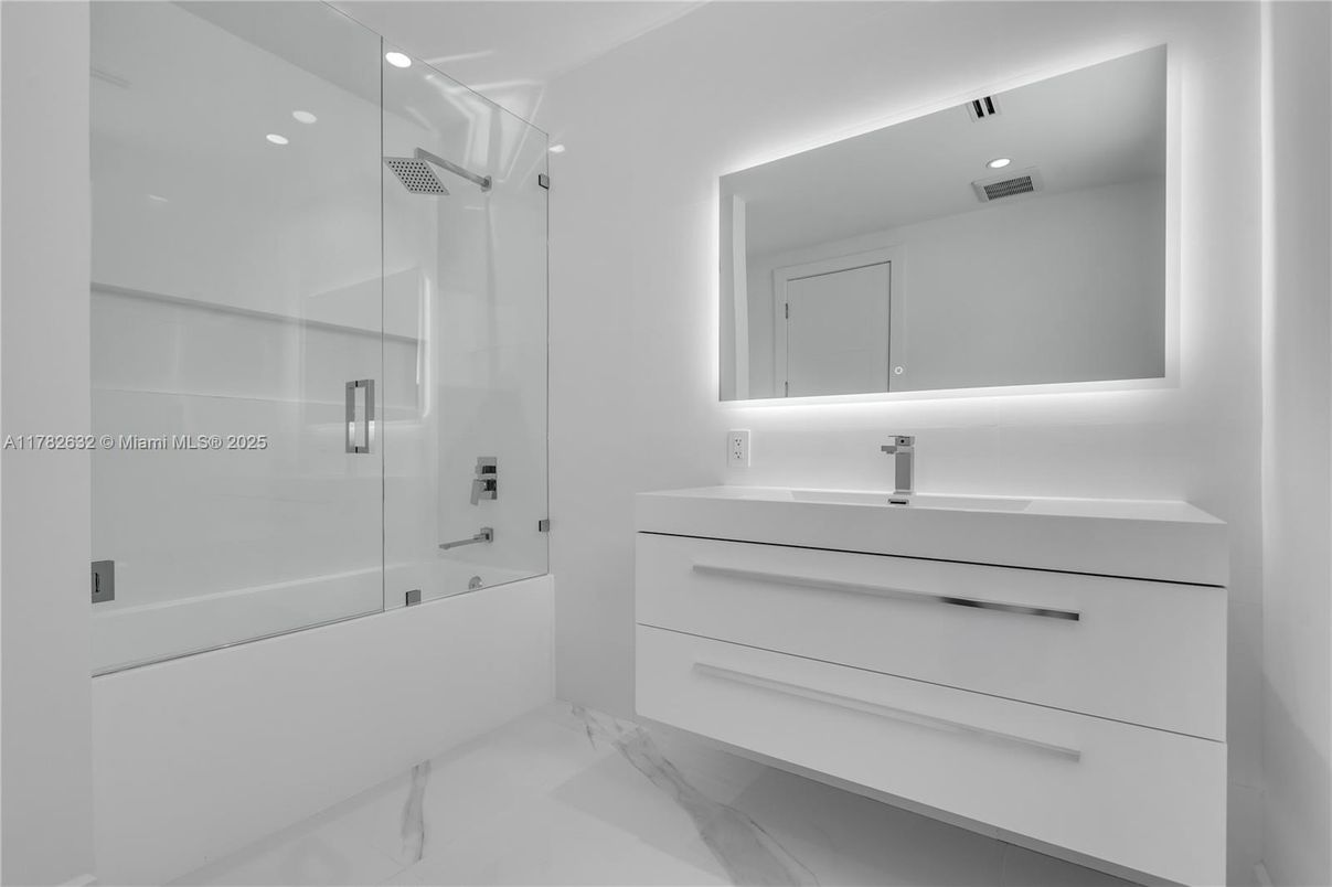 Bathroom, Glass Shower, Interior, Marble, Recessed Lighting