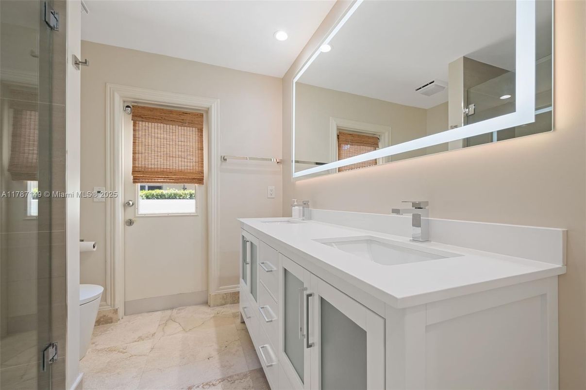 Bathroom, Dual Sink Vanities, Glass Shower, Interior, Recessed Lighting