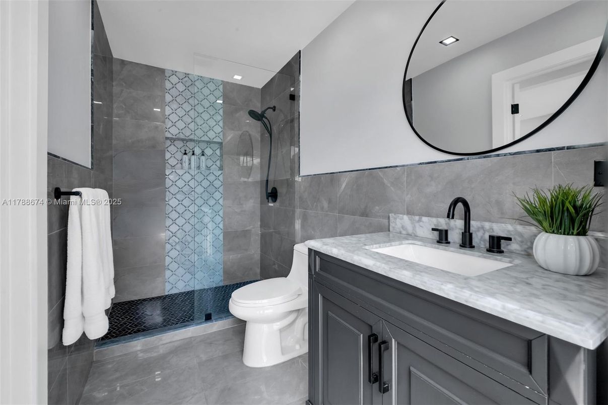 Bathroom, Glass Shower, Interior, Recessed Lighting