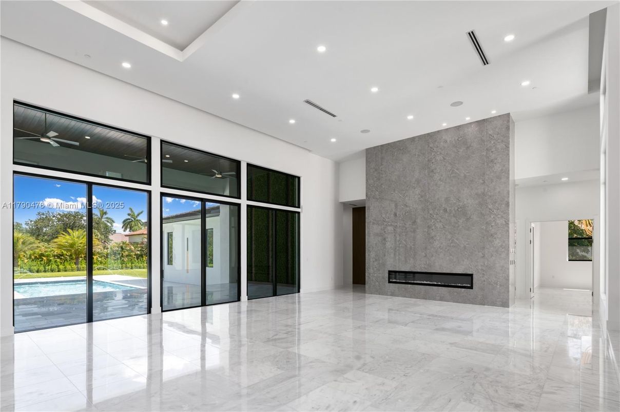 Empty room, Fireplace, Interior, Marble, Recessed Lighting