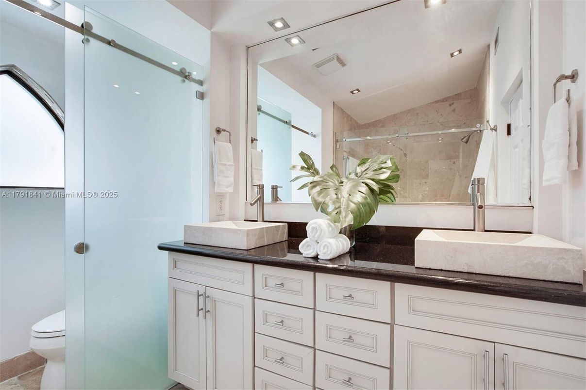 Bathroom, Dual Sink Vanities, Glass Shower, Interior, Recessed Lighting
