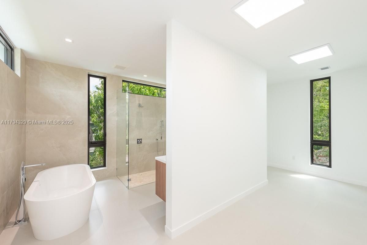 Bathroom, Free Standing Baths, Glass Shower, Interior, Recessed Lighting