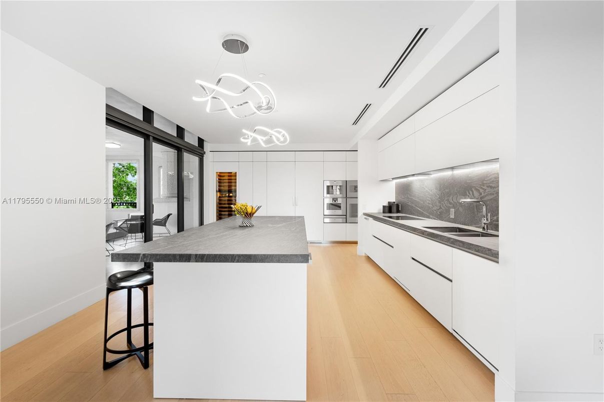 Interior, Kitchen, Pendant Lights, Stainless Steel Appliances, Wood Texture Flooring
