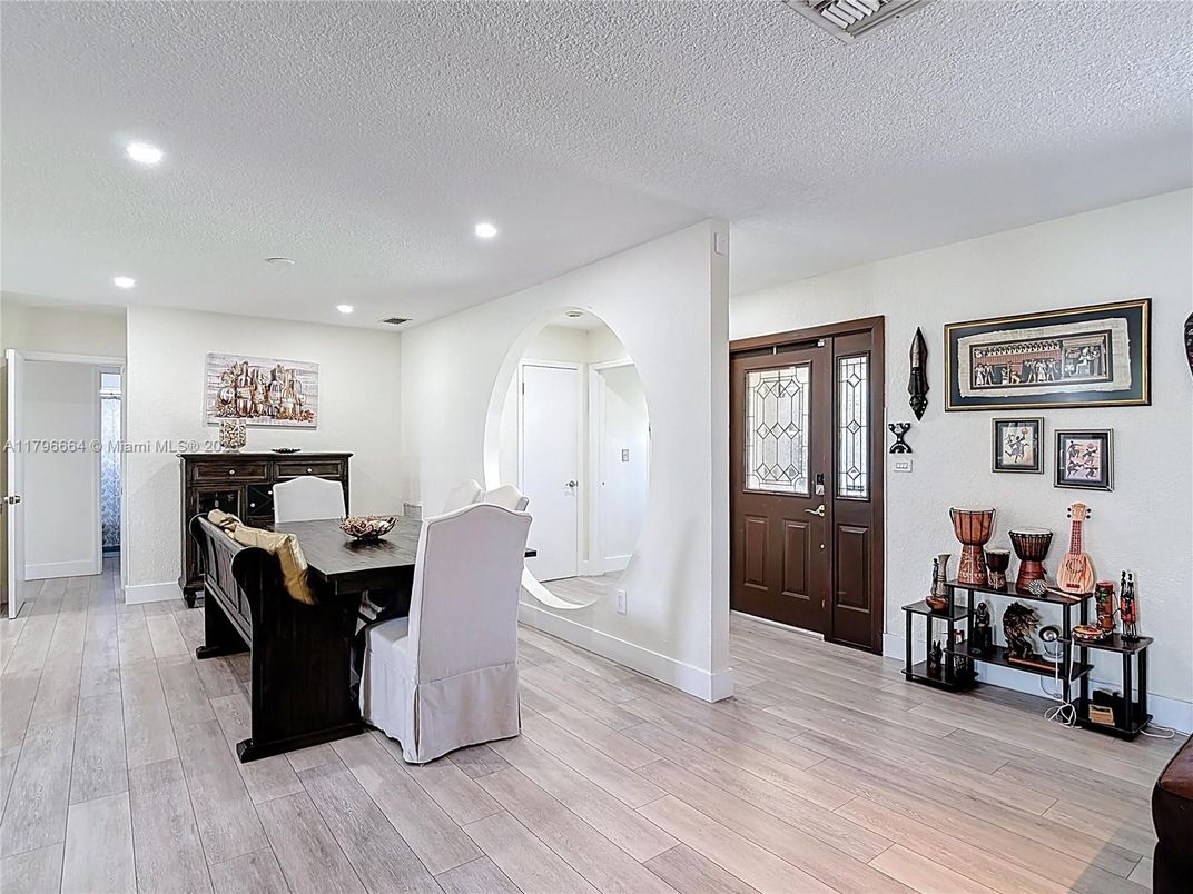 Dining room, Interior, Recessed Lighting, Wood Texture Flooring