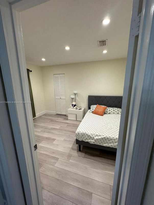 Bedroom, Interior, Recessed Lighting, Wood Texture Flooring