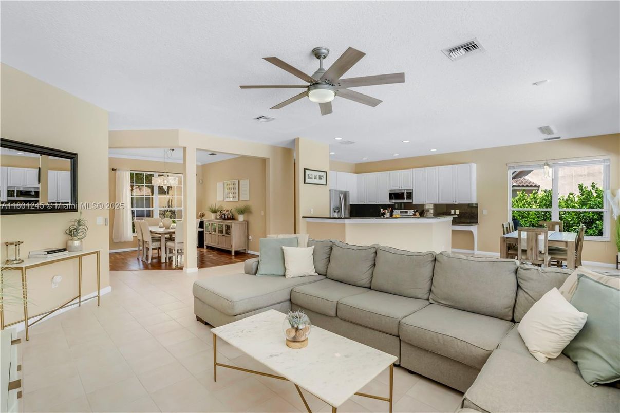 Dining room, Interior, Kitchen, Living room, Recessed Lighting, Stainless Steel Appliances