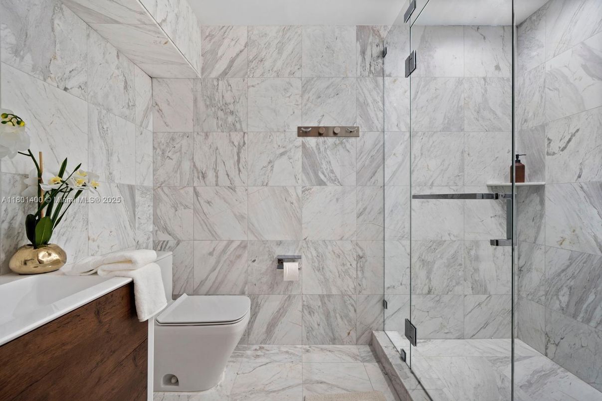 Bathroom, Glass Shower, Interior, Marble, Marble Walls