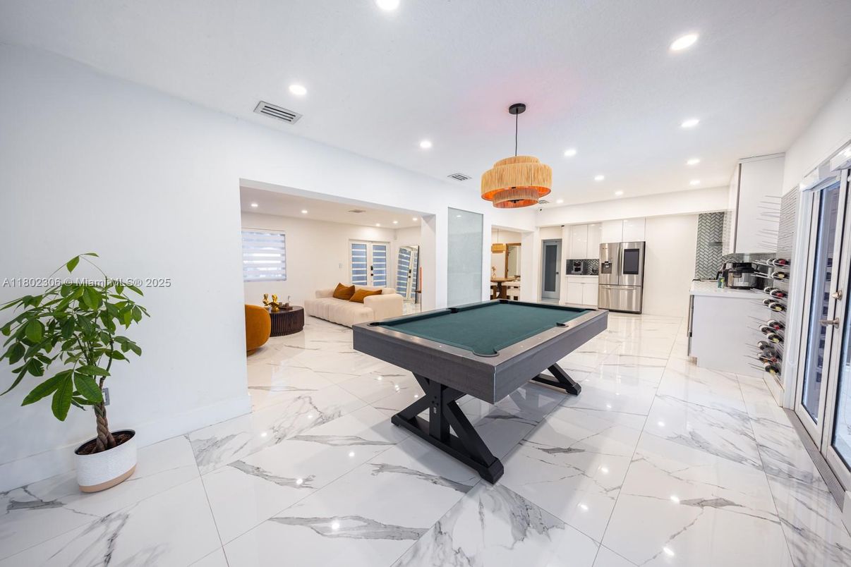 Billiard Table, Game Room, Interior, Kitchen, Living room, Marble, Pendant Lights, Recessed Lighting