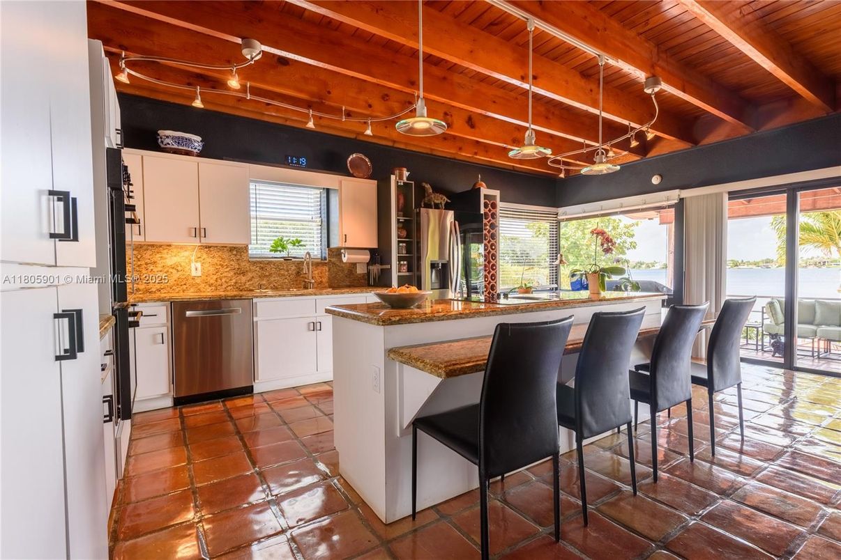 Interior, Kitchen, Pendant Lights, Stainless Steel Appliances, Wooden Beams, Wooden Ceilings