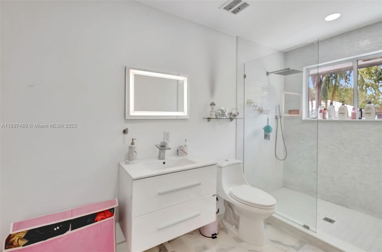 Bathroom, Glass Shower, Interior, Marble, Recessed Lighting