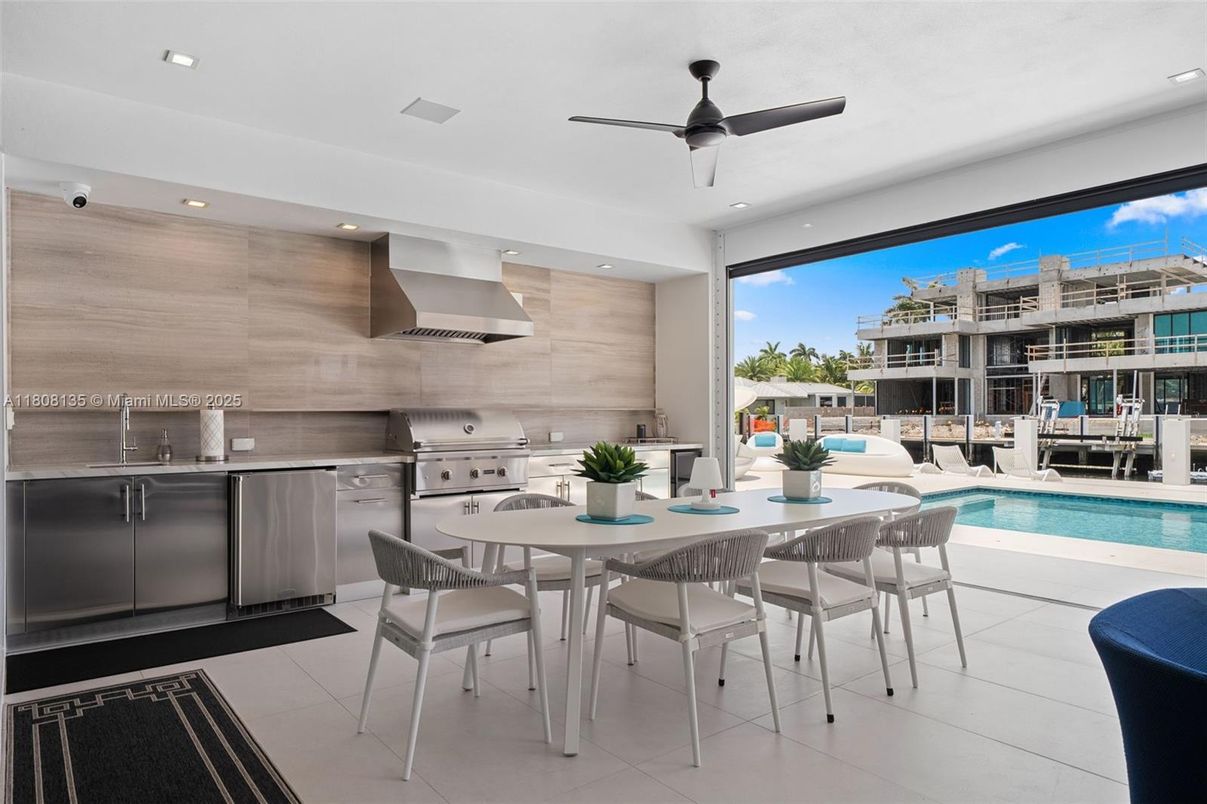 Dining room, Interior, Kitchen, Pool, Recessed Lighting, Stainless Steel Appliances