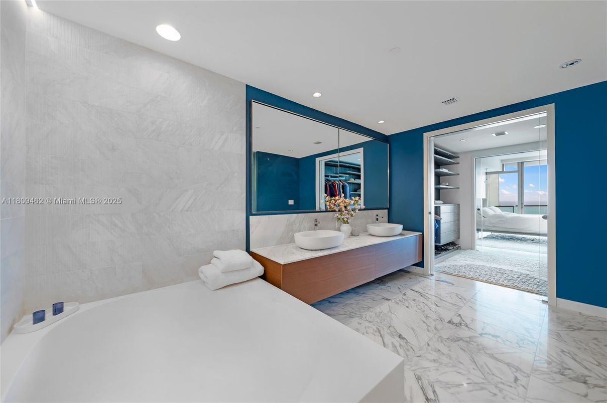 Bathroom, Bedroom, Dual Sink Vanities, Interior, Marble, Recessed Lighting
