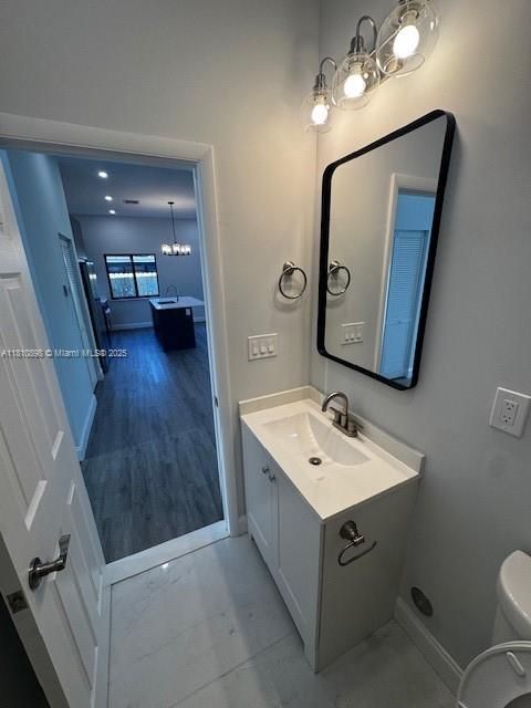 Bathroom, Chandelier, Interior, Pendant Lights, Recessed Lighting, Wood Texture Flooring