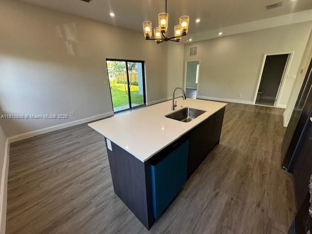 Chandelier, Interior, Kitchen, Pendant Lights, Recessed Lighting, Wood Texture Flooring