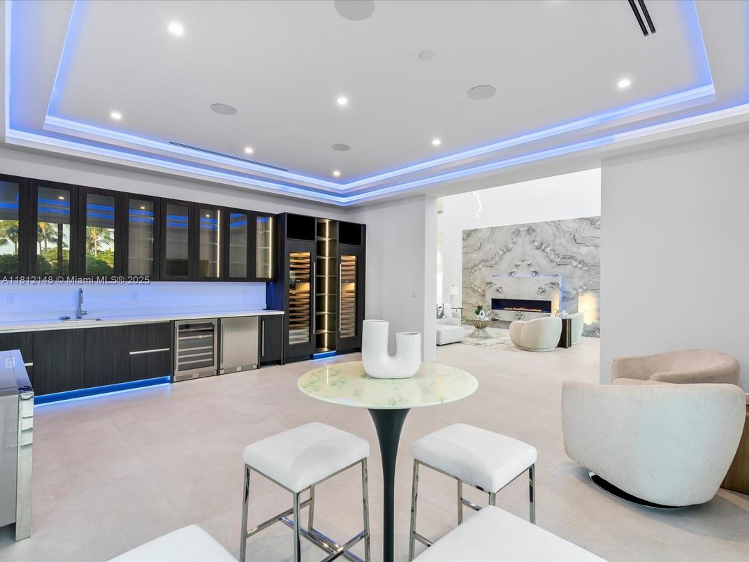 Fireplace, Interior, Marble Walls, Recessed Lighting