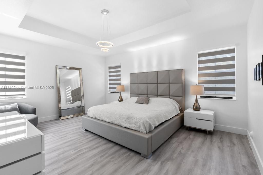 Bedroom, Interior, Pendant Lights, Wood Texture Flooring