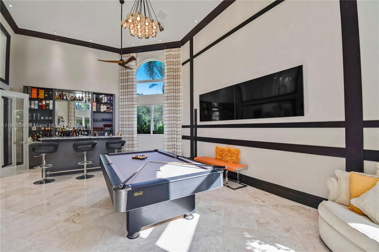 Billiard Table, Game Room, Interior, Pendant Lights, Recessed Lighting