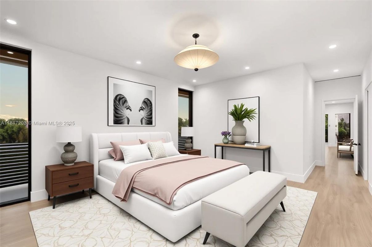Bedroom, Interior, Recessed Lighting, Wood Texture Flooring