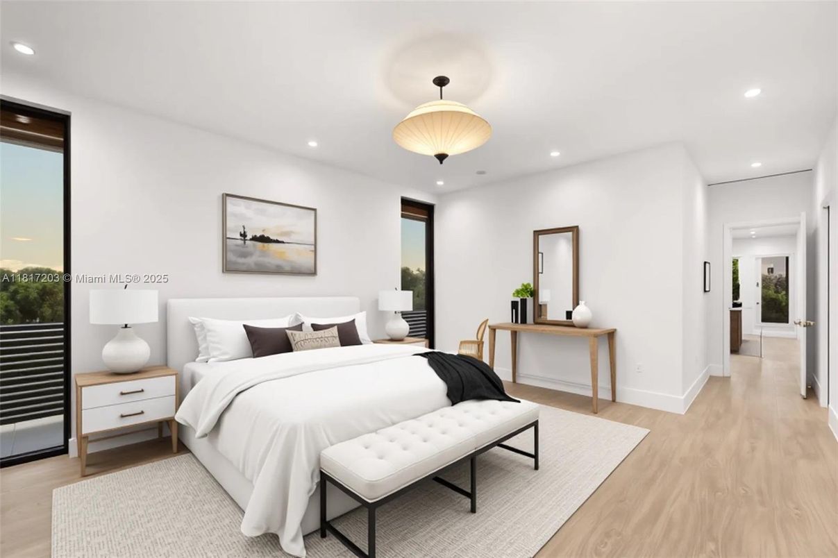 Bedroom, Interior, Recessed Lighting, Wood Texture Flooring