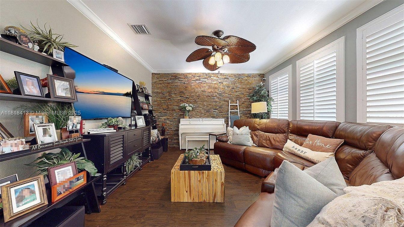 Interior, Living room, Stone Walls, Wood Texture Flooring