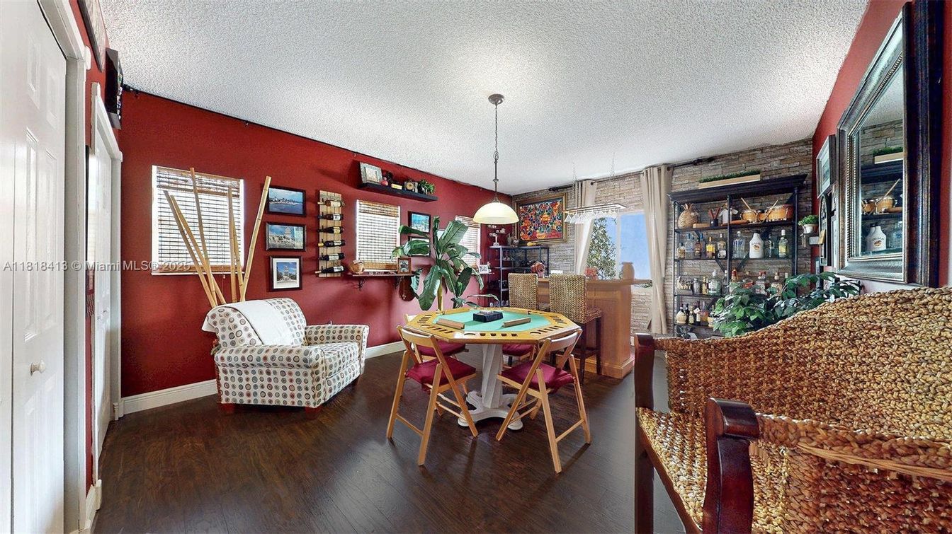 Dining room, Interior, Pendant Lights, Wood Texture Flooring