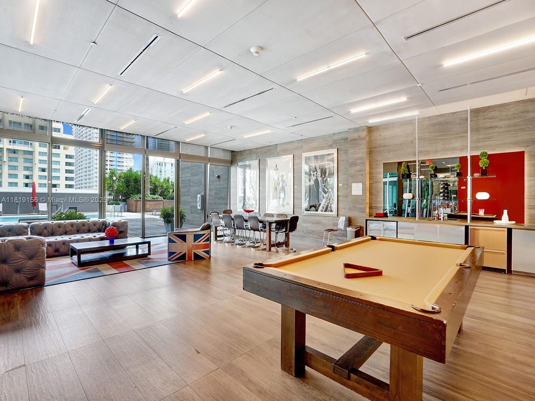 Billiard Table, Game Room, Interior, Recessed Lighting, Wood Texture Flooring