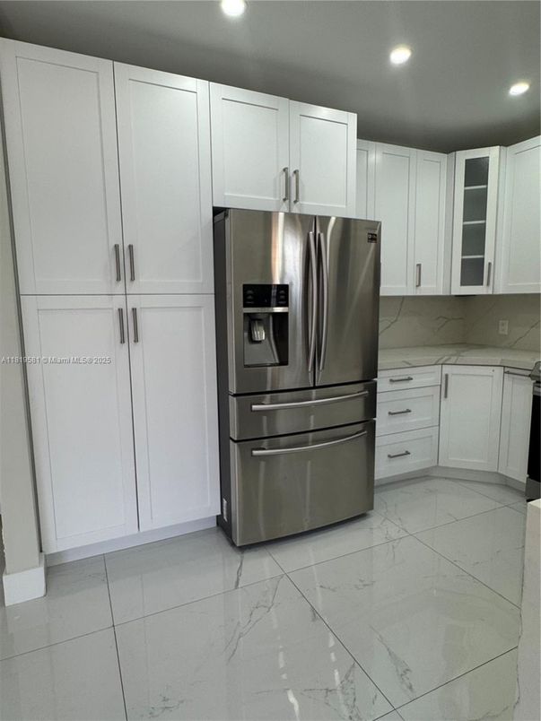 Interior, Kitchen, Marble, Recessed Lighting, Stainless Steel Appliances