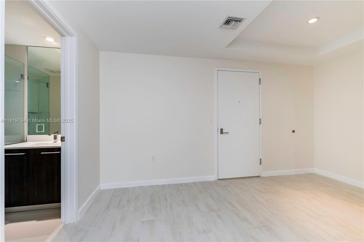 Bathroom, Empty room, Interior, Recessed Lighting, Wood Texture Flooring