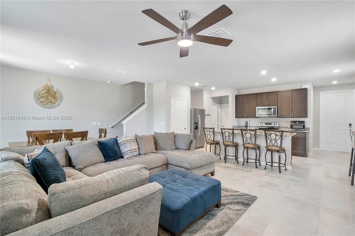 Dining room, Interior, Kitchen, Living room, Recessed Lighting, Stainless Steel Appliances