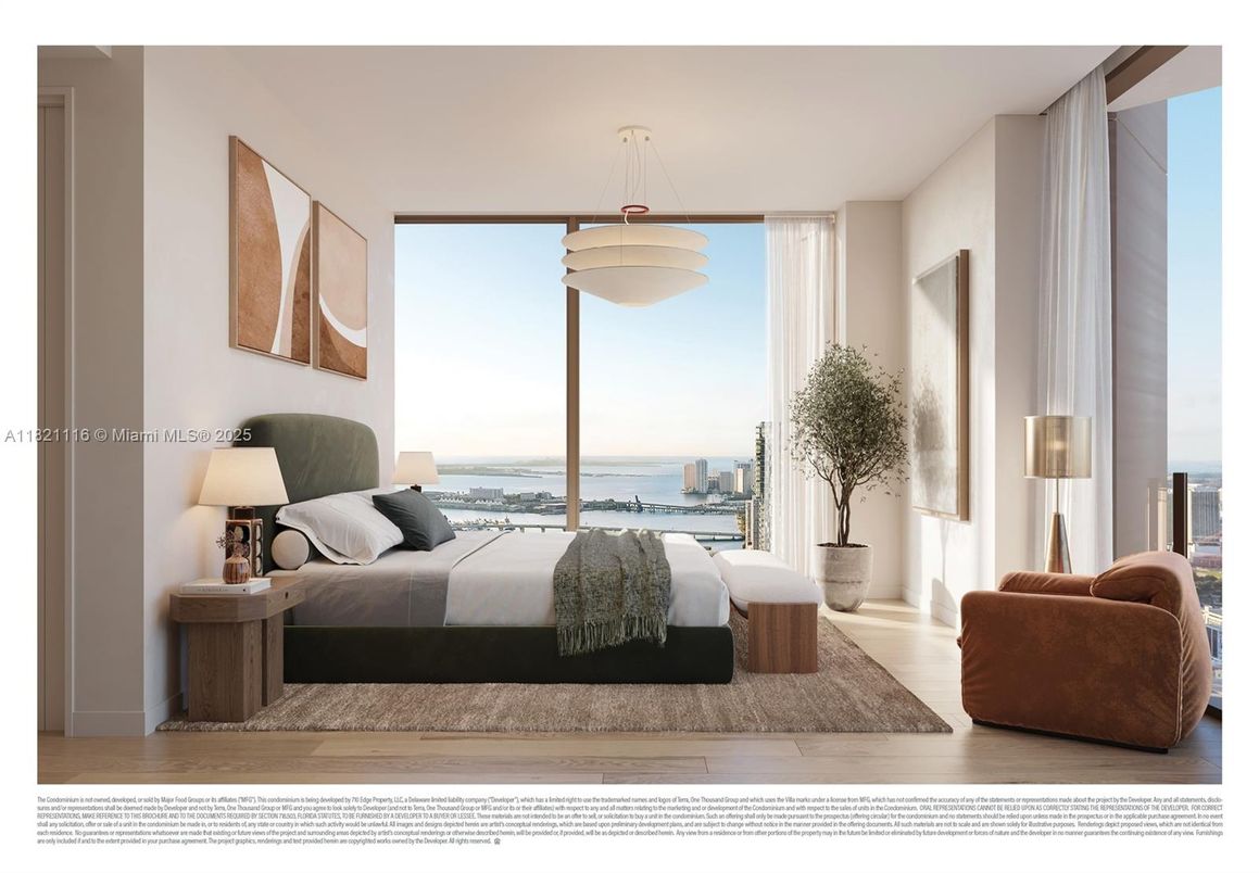 Bedroom, Interior, Pendant Lights, Water, Wood Texture Flooring
