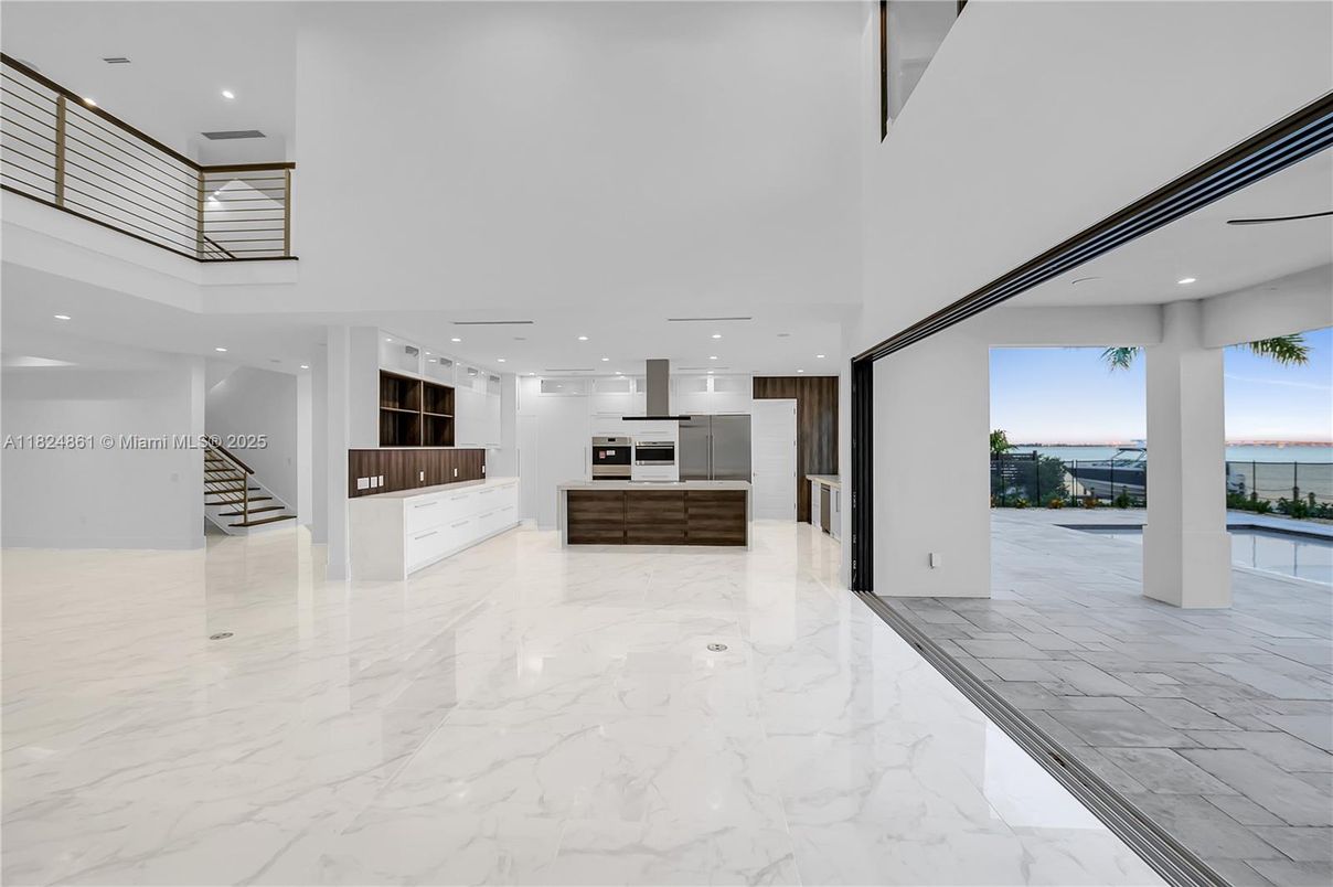 Interior, Kitchen, Marble, Recessed Lighting, Stainless Steel Appliances, Water