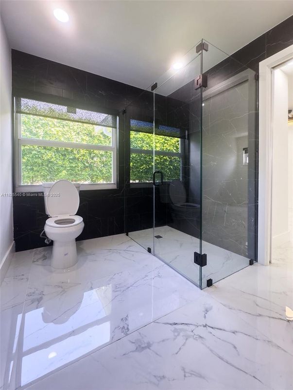 Bathroom, Glass Shower, Interior, Marble, Recessed Lighting