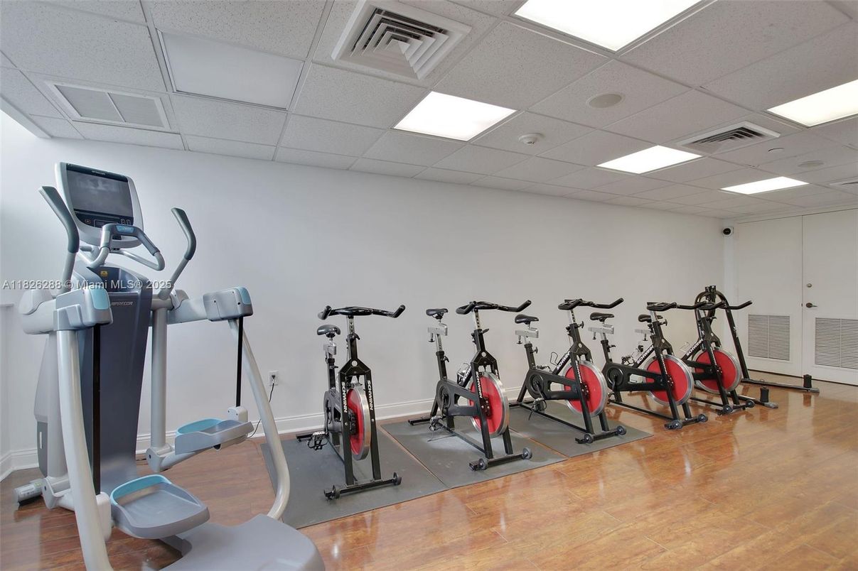Fitness Equipment, Interior, Recessed Lighting, Wood Texture Flooring