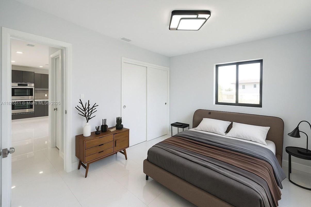 Bedroom, Interior, Recessed Lighting, Stainless Steel Appliances