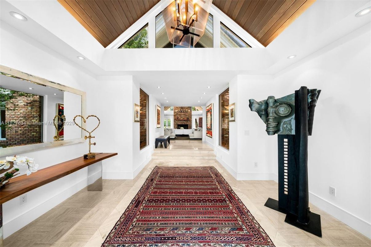 Fireplace, Interior, Recessed Lighting, Wooden Ceilings