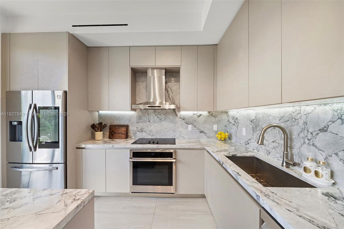 Interior, Kitchen, Marble Walls, Stainless Steel Appliances
