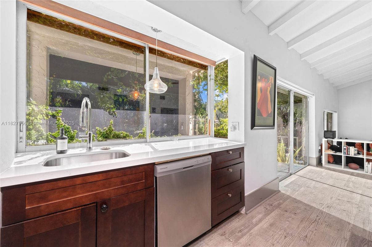 Interior, Kitchen, Pendant Lights, Stainless Steel Appliances, Wood Texture Flooring