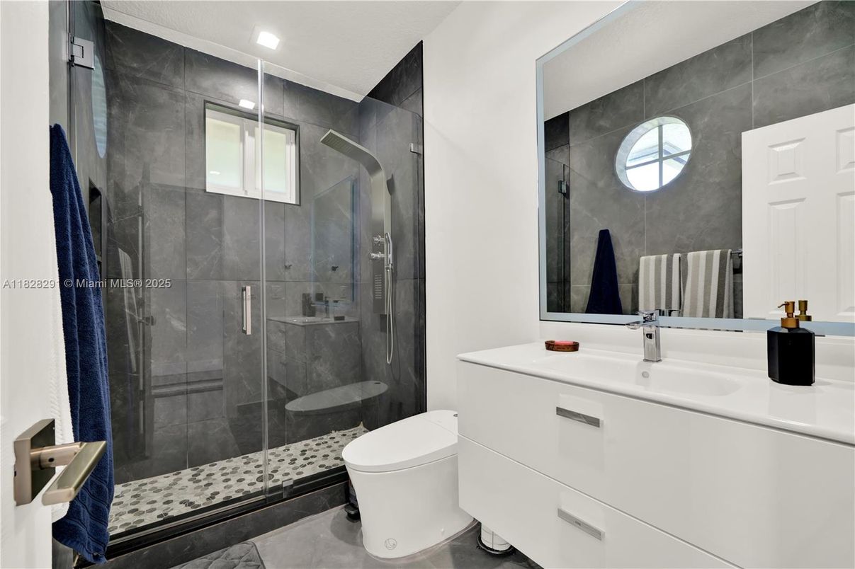 Bathroom, Glass Shower, Interior, Recessed Lighting