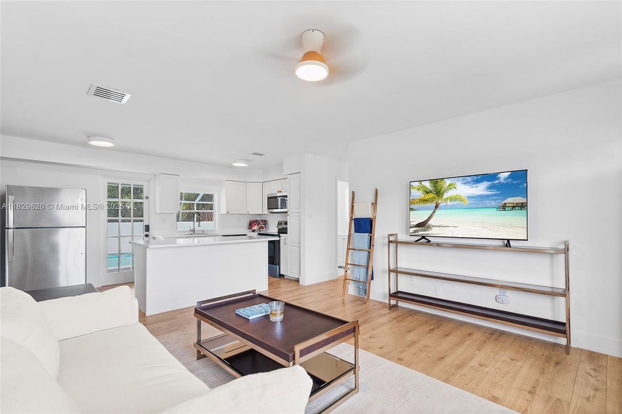 Interior, Kitchen, Living room, Stainless Steel Appliances, Wood Texture Flooring