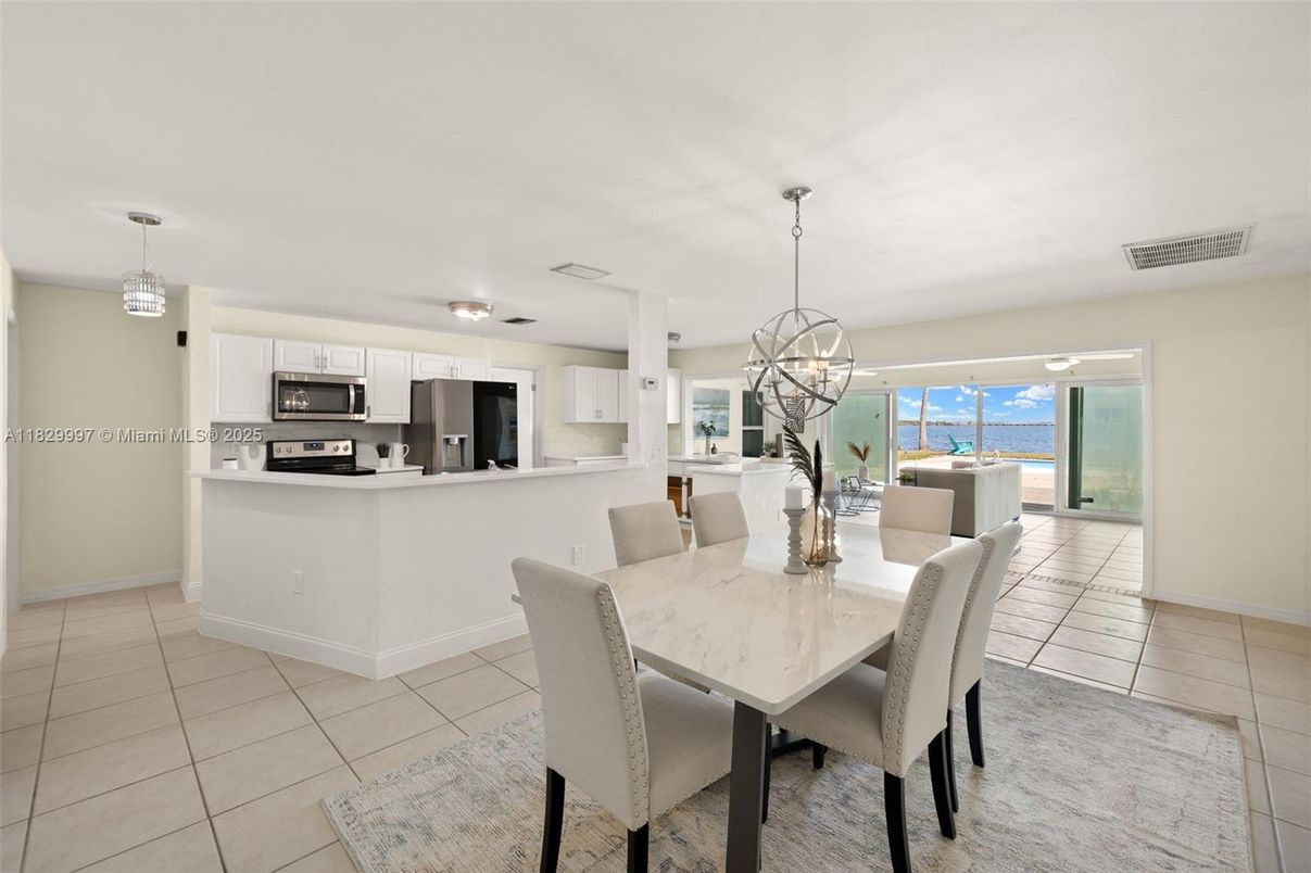 Chandelier, Dining room, Interior, Kitchen, Pendant Lights, Stainless Steel Appliances, Water
